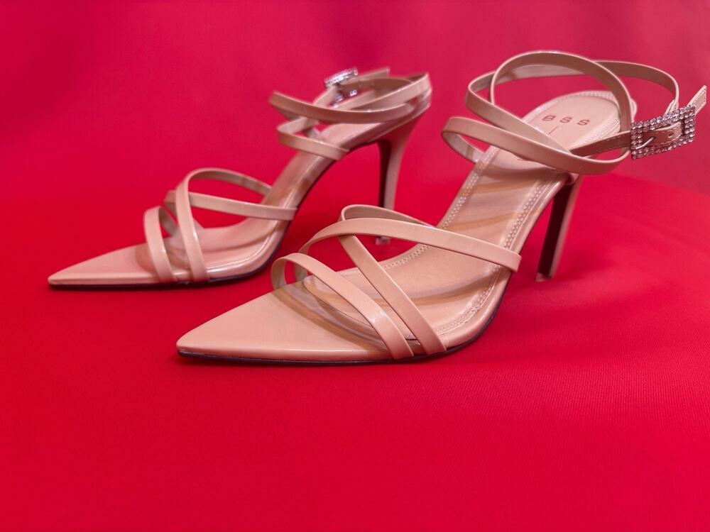 $278 New US 10.5  Beige Black Suede Studio BSS Kimora Pointy Sandal Heel 4.5”